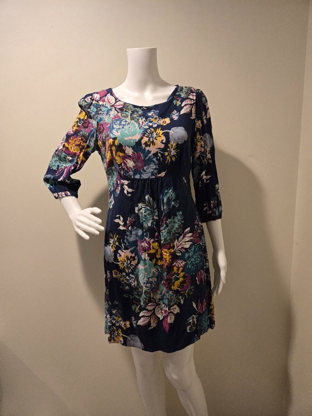 Boden Floral Print Long Sleeved Dress Navy 6